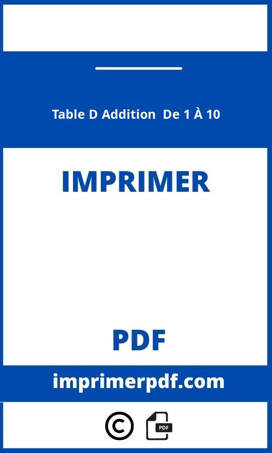 Table D Addition À Imprimer De 1 À 10