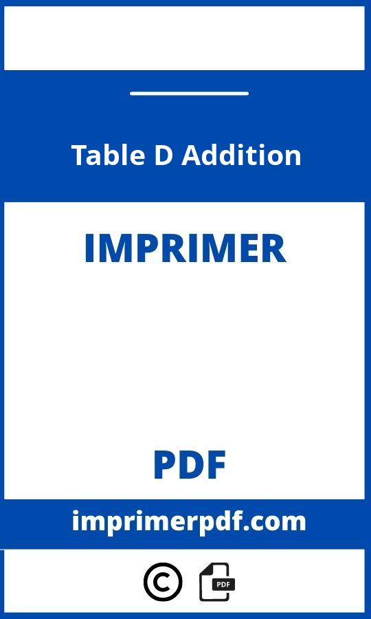 Table D Addition À Imprimer Pdf